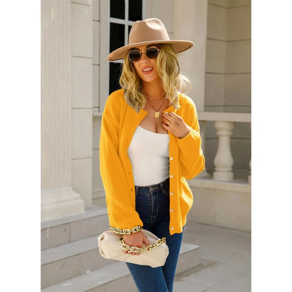 Round Neck Long Sleeve Single-Breasted Sweater - Picture 9 of 11